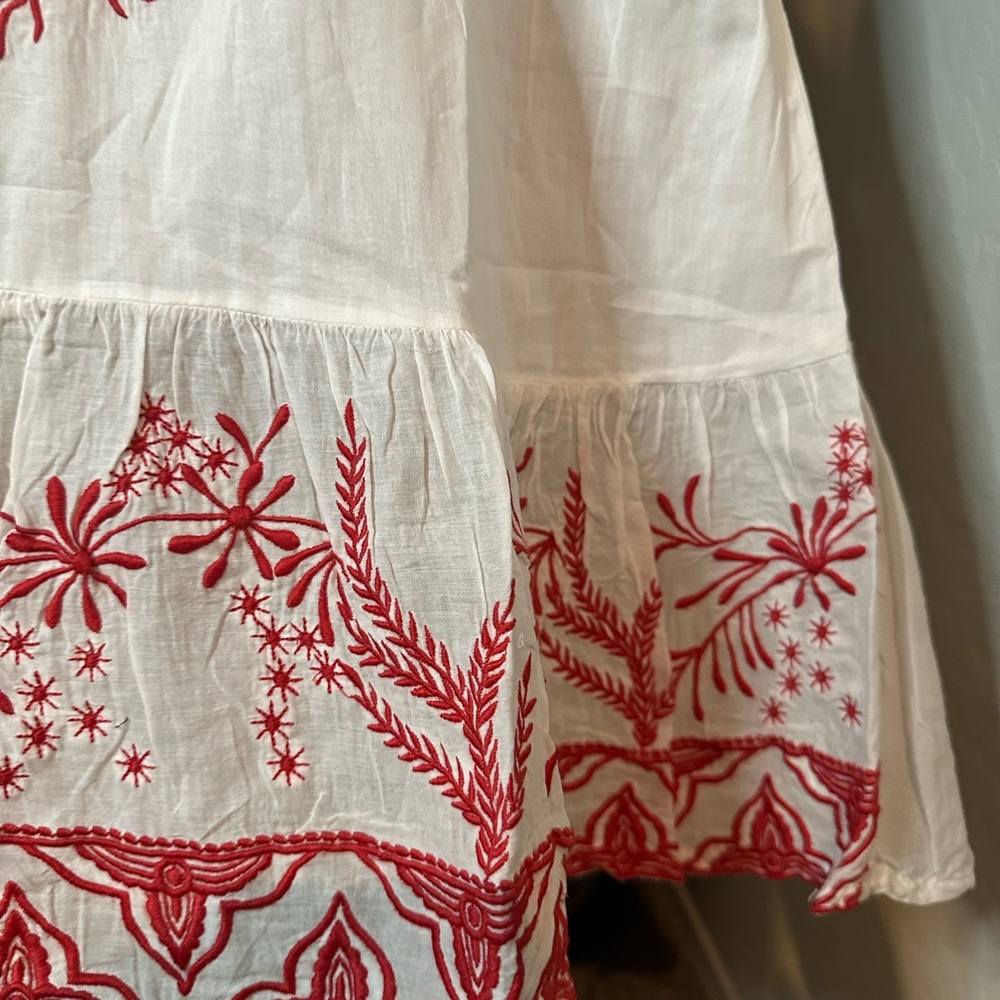 BOHO White and Red Embroidered Mini Dress - Picture 7 of 14